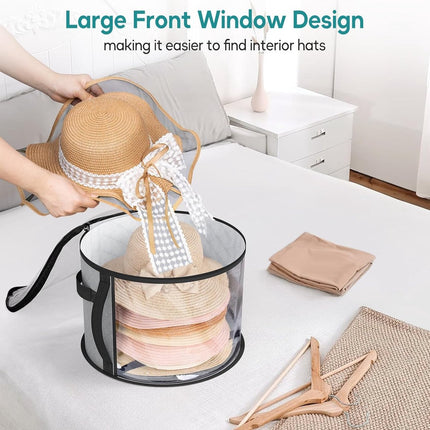 Hat Box - Hat Storage Box - Storage Box for Hats - Round Hat Boxes - Foldable Hat Storage Boxes - Stackable Hat Organizer - Baseball Cap Organizer - Hat Box - for up to 7 hats - perfect for your wardrobe - Grey