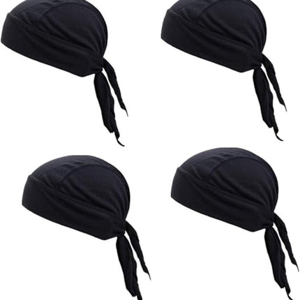 4 pieces - Cycling Cap - Frost Cap - Cycling Headscarf - Skullcap - Sweat-Wicking Beanie - Beanie - Headband - Quick-Drying Pirate Hat - Outdoor Beanie - Hip Hop Hat - Motorcycle Headscarf - Sweat-Wicking Skull Caps - Bandana for Men & Women - Black