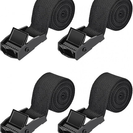 4 pieces - Tension straps - Lashing straps - Fastening straps - 25 MM * 1.5 meters long - Polyester fibers - Black - with buckle - adjustable - for vans, bicycles, trailers, luggage