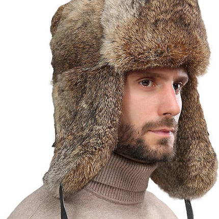 Fur Hat - Unisex - Men's Winter Hat - Women's Fur Hat - Winter Trendy Electric Bicycle Earmuff - Keep Warm - XXL (58-60cm) - Khaki