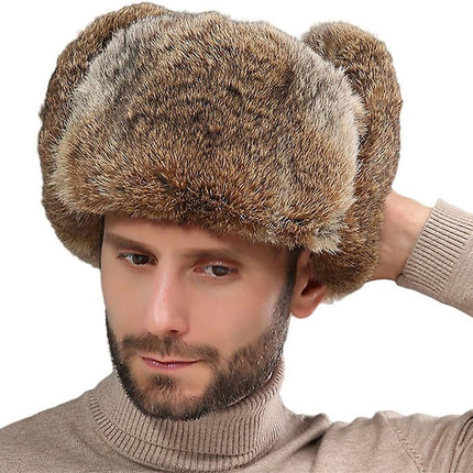 Fur Hat - Unisex - Men's Winter Hat - Women's Fur Hat - Winter Trendy Electric Bicycle Earmuff - Keep Warm - XXL (58-60cm) - Khaki