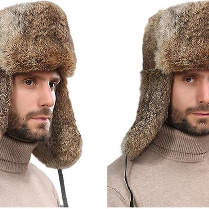 Fur Hat - Unisex - Men's Winter Hat - Women's Fur Hat - Winter Trendy Electric Bicycle Earmuff - Keep Warm - XXL (58-60cm) - Khaki