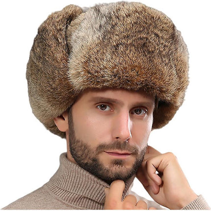 Fur Hat - Unisex - Men's Winter Hat - Women's Fur Hat - Winter Trendy Electric Bicycle Earmuff - Keep Warm - XXL (58-60cm) - Khaki