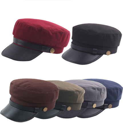 Military Caps Navy Blue Unisex Flat Top Captain Hat for Women Men Spring Autumn Fashion