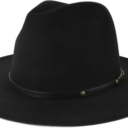 2XL/XL/L Felt Fedora Hats,M/S/XS Wide Brim Dress Hat,Plus Size Warm Panama Hat,Large Brim Jazz Hat for Women Men