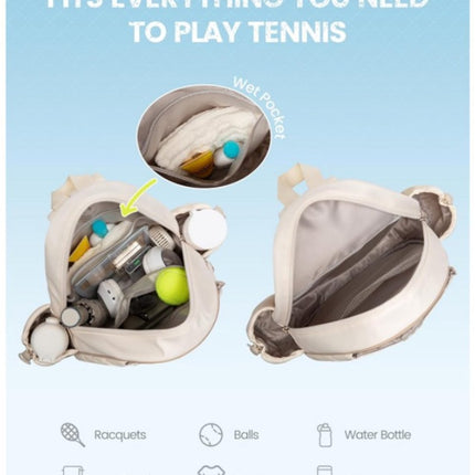 Backpack - Sports Bag - Tennis Bag - Shoulder Bag - Lightweight - Multifunctional - Women's Sports Bag - Men's Sports Bag - Suitable for carrying tennis rackets, tennis balls and badminton shuttlecocks - Large Capacity - Beige
