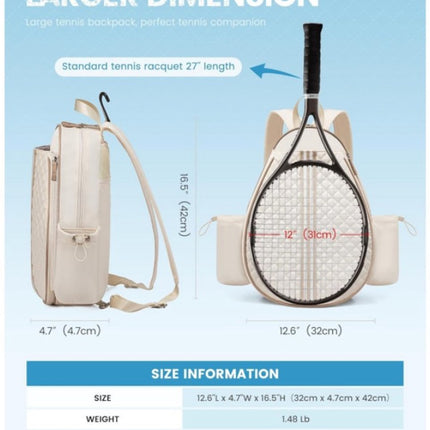 Backpack - Sports Bag - Tennis Bag - Shoulder Bag - Lightweight - Multifunctional - Women's Sports Bag - Men's Sports Bag - Suitable for carrying tennis rackets, tennis balls and badminton shuttlecocks - Large Capacity - Beige