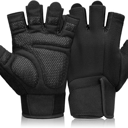 Fitness Gloves - Sports Gloves - Fingerless Gloves - Running Gloves - Unisex - Breathable and comfortable - With wrist support - Suitable for weightlifting, cycling, rowing and fitness training - Black, size L