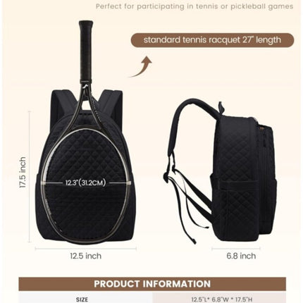 Backpack - Tennis Shoulder Crossbody Bag - Sports Bag - Waterproof Racket Bag - Suitable for Pickles and Badminton - Black