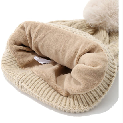Women's Three-Piece Scarf Set - Women's Scarf - Women's Gloves - Warm Winter Hat - Solid Color - Cable Knit - Warm Hat with Fleece Lining - Knitted Hat with Pompom - Scarf - Unisex - Gloves - Beige