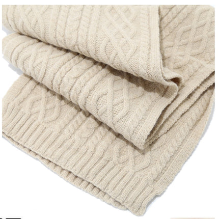 Women's Three-Piece Scarf Set - Women's Scarf - Women's Gloves - Warm Winter Hat - Solid Color - Cable Knit - Warm Hat with Fleece Lining - Knitted Hat with Pompom - Scarf - Unisex - Gloves - Beige