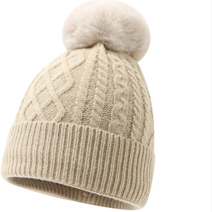 Women's Three-Piece Scarf Set - Women's Scarf - Women's Gloves - Warm Winter Hat - Solid Color - Cable Knit - Warm Hat with Fleece Lining - Knitted Hat with Pompom - Scarf - Unisex - Gloves - Beige