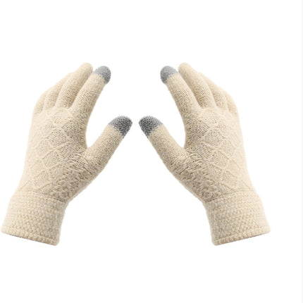 Women's Three-Piece Scarf Set - Women's Scarf - Women's Gloves - Warm Winter Hat - Solid Color - Cable Knit - Warm Hat with Fleece Lining - Knitted Hat with Pompom - Scarf - Unisex - Gloves - Beige