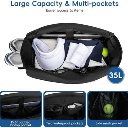 Backpack - Tennis bag - Handbag - Sports bag - Waterproof racket bag - Suitable for multiple rackets with shoe compartment - Black