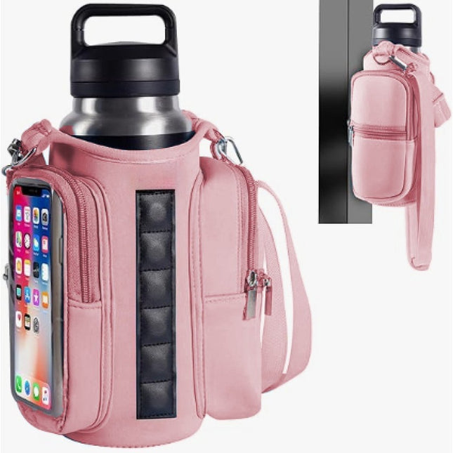 Magnetic Sports Bag with Adjustable Shoulder Strap - Includes Water Bottle Holder and Pocket - for Sports, Workouts, Travel & Work（Pink）