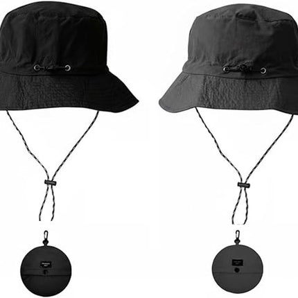 Hat - Sun Hat - Outdoor Jungle Hat - Foldable Bucket Hat - Rain Hat - Unisex - With Removable Chin Strap - 2-Piece (Black + Gray)