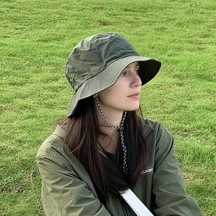 Hat - Sun Hat - Outdoor Jungle Hat - Foldable Bucket Hat - Rain Hat - Unisex - With Removable Chin Strap - 2-Piece (Black + Gray)
