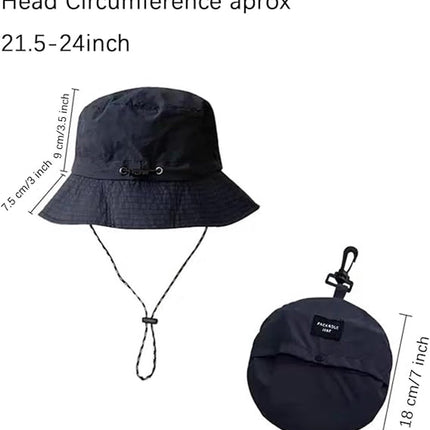 Hat - Sun Hat - Outdoor Jungle Hat - Foldable Bucket Hat - Rain Hat - Unisex - With Removable Chin Strap - 2-Piece (Black + Gray)