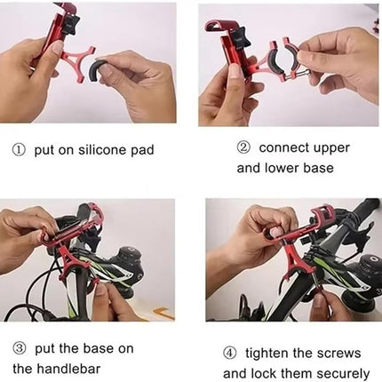 Phone holder for bicycle and motorcycle - Universal phone holder - 360° rotatable and tiltable - Bicycle accessories - Red