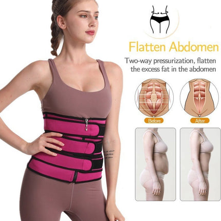 Women Sweat Reducer Training Belt - Sweatband - Waist Trainer - Slimming Belly Band - 3-Row Closure & Breathable Material - Extended Sizes (S to 6XL) - Black, XXXL