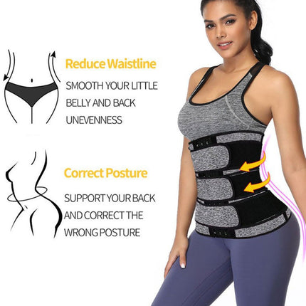 Women Sweat Reducer Training Belt - Sweatband - Waist Trainer - Slimming Belly Band - 3-Row Closure & Breathable Material - Extended Sizes (S to 6XL) - Black, XXXL
