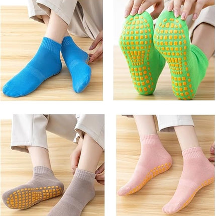 6 pairs - with anti-slip granules - trampoline socks for the playground - anti-slip floor socks (black + heather grey + lotus root powder + khaki + purple + blue)