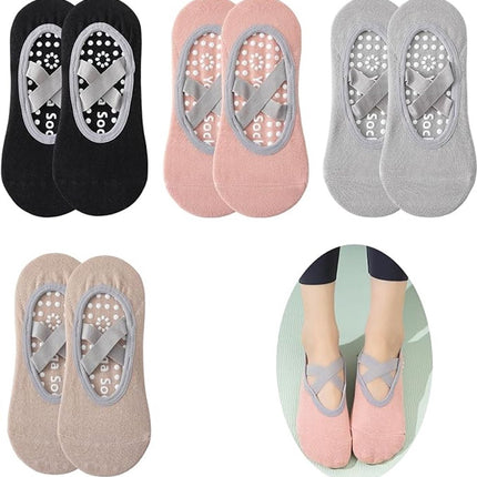 Yoga Socks (4 pairs) - Non-slip socks - Non-slip yoga socks for women - Sizes 35-41 - Pilates socks for women, Non-slip - Fitness Non-slip - Suitable for Pilates, Dance, Fitness
