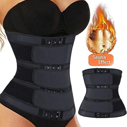 Women Sweat Reducer Training Belt - Sweatband - Waist Trainer - Slimming Belly Band - 3-Row Closure & Breathable Material - Extended Sizes (S to 6XL) - Black, 5XL