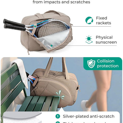 Tennis Bag - Tennis Backpack - 42L with Shoe Compartment - Sports Bag - Waterproof Racket Bag - Protective Racket Compartment - Portable as a Shoulder Bag - Camel