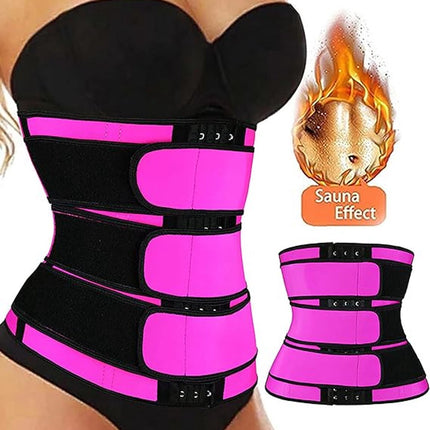 Women Sweat Reducer Training Belt - Sweatband - Waist Trainer - Slimming Belly Band - 3-Row Closure & Breathable Material - Extended Sizes (S to 6XL) - Red, 4XL