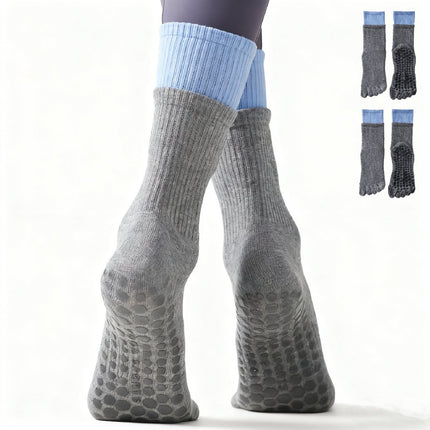 Yoga Socks (2 pairs) - Five Finger Yoga Socks - Non-slip Socks - Toe Socks - Pilates Socks - Suitable for Sports - Fitness - Dance - Gray