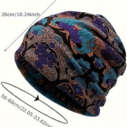 Beanie - Knitted Hat - 4-Piece Set - Bohemian Print - Soft Polyester - Suitable for Autumn and Winter