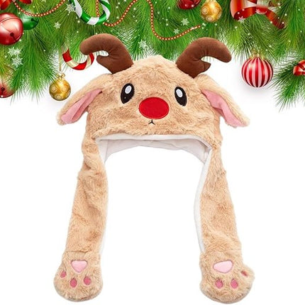 Hats - Santa Hats - Plush Santa Hats - Cute Bouncy Ear Warmers - Interactive Animation Design - Suitable for Cosplay, Parties, Music Festivals, Costumes and Accessories - Christmas Gifts - Birthday Gifts