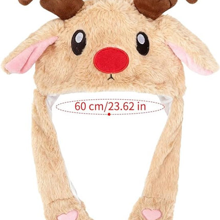 Hats - Santa Hats - Plush Santa Hats - Cute Bouncy Ear Warmers - Interactive Animation Design - Suitable for Cosplay, Parties, Music Festivals, Costumes and Accessories - Christmas Gifts - Birthday Gifts