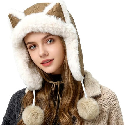 Fleece winter hat - Warm hat with thickened ear flaps - Soft, comfortable and frost-resistant - Stylish winter accessory - Color: Khaki