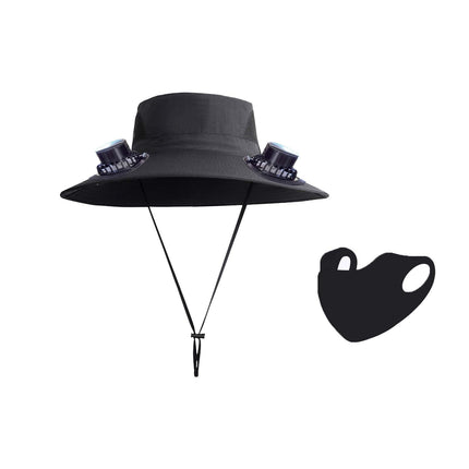 Wide Brim Solar Fan Hat with 2 Solar Fan, Fan Built in Hat with Fans Solar Power, Solar Powered Fan Hat for Outdoor Fishing Travel, 3 Speed Adjustable Fan Hat Black