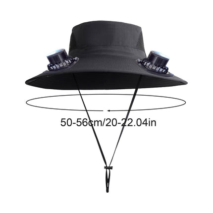 Wide Brim Solar Fan Hat with 2 Solar Fan, Fan Built in Hat with Fans Solar Power, Solar Powered Fan Hat for Outdoor Fishing Travel, 3 Speed Adjustable Fan Hat Black
