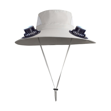 Wide Brim Solar Fan Hat with 2 Solar Fan, Fan Built in Hat with Fans Solar Power, Solar Powered Fan Hat for Outdoor Fishing Travel, 3 Speed Adjustable Fan Hat Gray