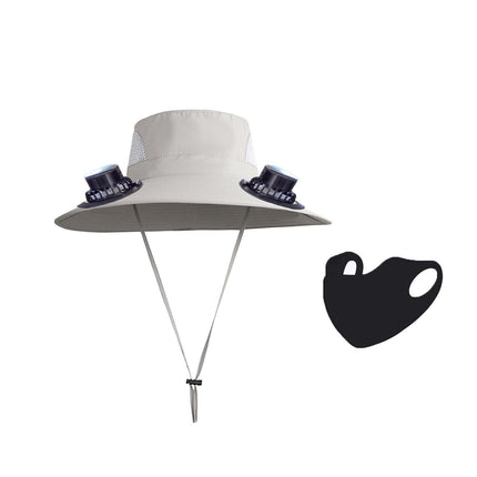 Wide Brim Solar Fan Hat with 2 Solar Fan, Fan Built in Hat with Fans Solar Power, Solar Powered Fan Hat for Outdoor Fishing Travel, 3 Speed Adjustable Fan Hat Gray