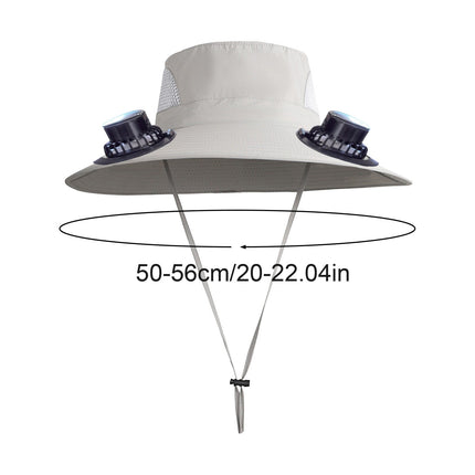 Wide Brim Solar Fan Hat with 2 Solar Fan, Fan Built in Hat with Fans Solar Power, Solar Powered Fan Hat for Outdoor Fishing Travel, 3 Speed Adjustable Fan Hat Gray