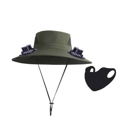 Wide Brim Solar Fan Hat with 2 Solar Fan, Fan Built in Hat with Fans Solar Power, Solar Powered Fan Hat for Outdoor Fishing Travel, 3 Speed Adjustable Fan Hat Green