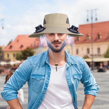 Wide Brim Solar Fan Hat with 2 Solar Fan, Fan Built in Hat with Fans Solar Power, Solar Powered Fan Hat for Outdoor Fishing Travel, 3 Speed Adjustable Fan Hat White