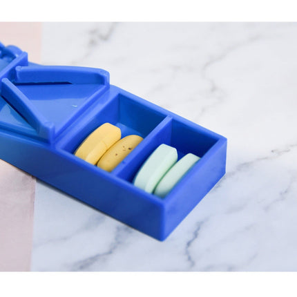 3-in-1 Pill Crusher and Pill Cutter with Storage Compartment for Tablets, Pill Grinder Fine Powder, Pill Cutter Splitter for Small or Large Pills, 1.57x2.36 3.35" x 1.26" x 0.79" Blue