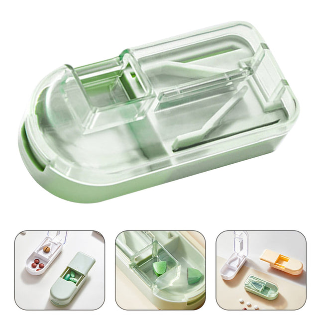 3-in-1 Pill Crusher and Pill Cutter with Storage Compartment for Tablets, Pill Grinder Fine Powder, Pill Cutter Splitter for Small or Large Pills, 1.57x2.36 3.23" x 1.46" x 0.98" White