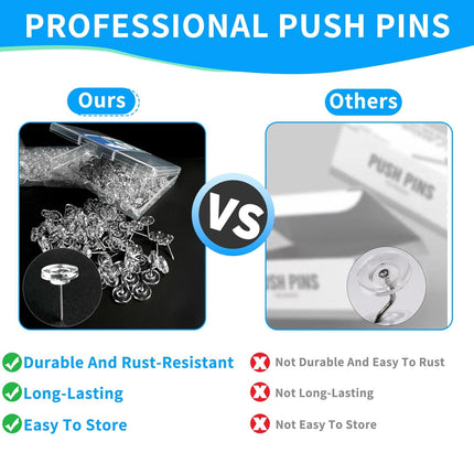 100 Pcs Push Pins Tacks, Thumb Tacks for Wall, Clear Plastic Head, Steel Point, Decorative Push Pins, Standard Thumb Tacks for Bulletin Board, Corkboard, Map, Calendar, Photo, Home, Office(Clear) Clear(150PC)