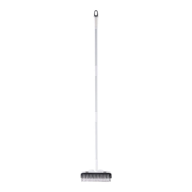 Floor Scrub Brush with Long Handle,2 in 1 Stiff Bristle Brush & Squeegee Broom for Floor,Bathroom,Tile,Wall Cleaning Tool,Push Scrubber for Shower,Deck,Garage B