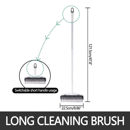 Floor Scrub Brush with Long Handle,2 in 1 Stiff Bristle Brush & Squeegee Broom for Floor,Bathroom,Tile,Wall Cleaning Tool,Push Scrubber for Shower,Deck,Garage B