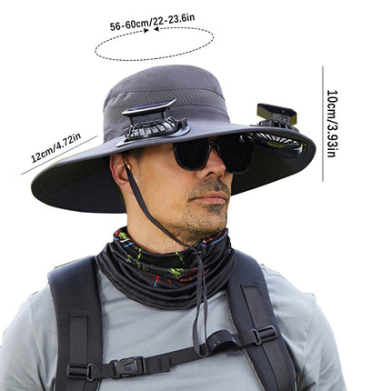 Solar Fan Hat Wide Brim Solar Fan Hat Outdoor Wide Brim Sun Hat with Solar Fan Fishing Hat, Removable & USB Charging Fan A-Dark Gray