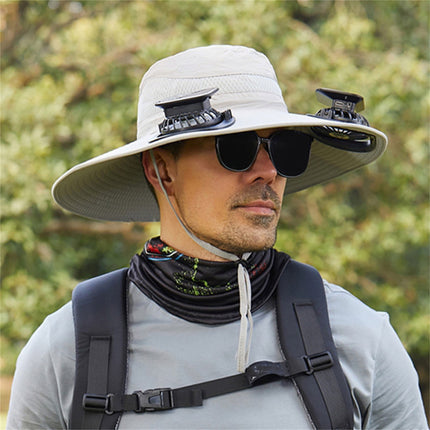 Solar Fan Hat Wide Brim Solar Fan Hat Outdoor Wide Brim Sun Hat with Solar Fan Fishing Hat, Removable & USB Charging Fan A-Gray