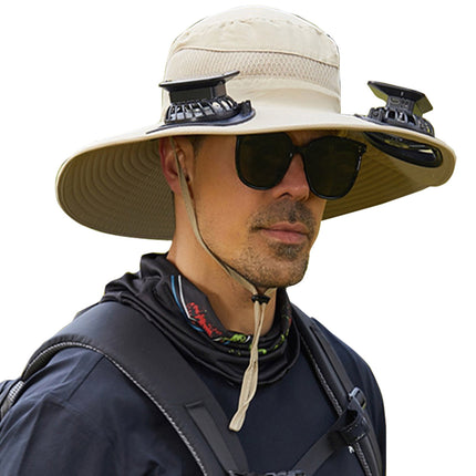 Solar Fan Hat Wide Brim Solar Fan Hat Outdoor Wide Brim Sun Hat with Solar Fan Fishing Hat, Removable & USB Charging Fan A-Khaki